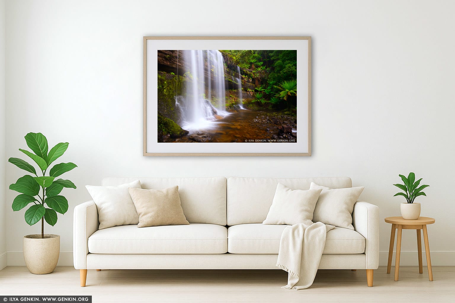 Russell Falls wall art in a modern living room interior