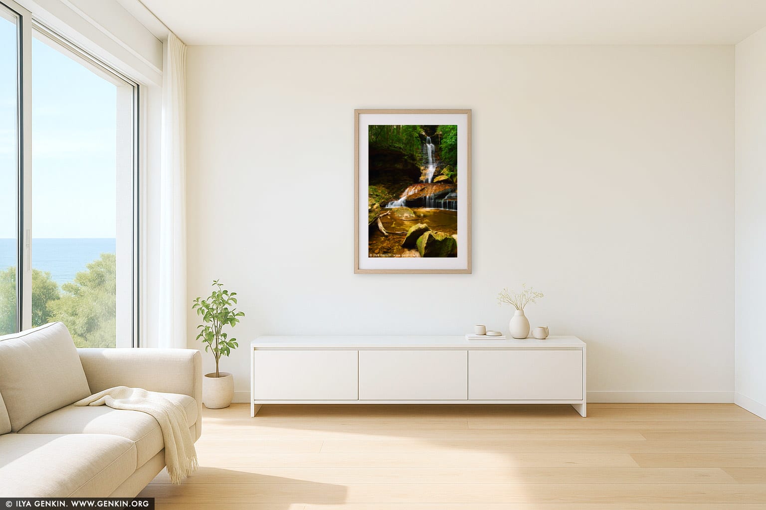 Empress Falls wall art in a contemporary living room interior