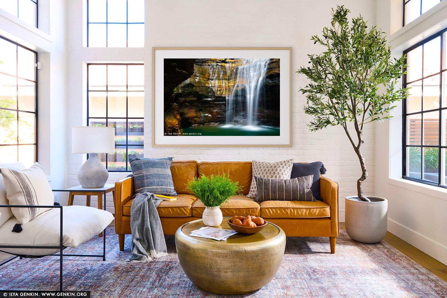 Empress Falls wall art in a minimalist living room interior