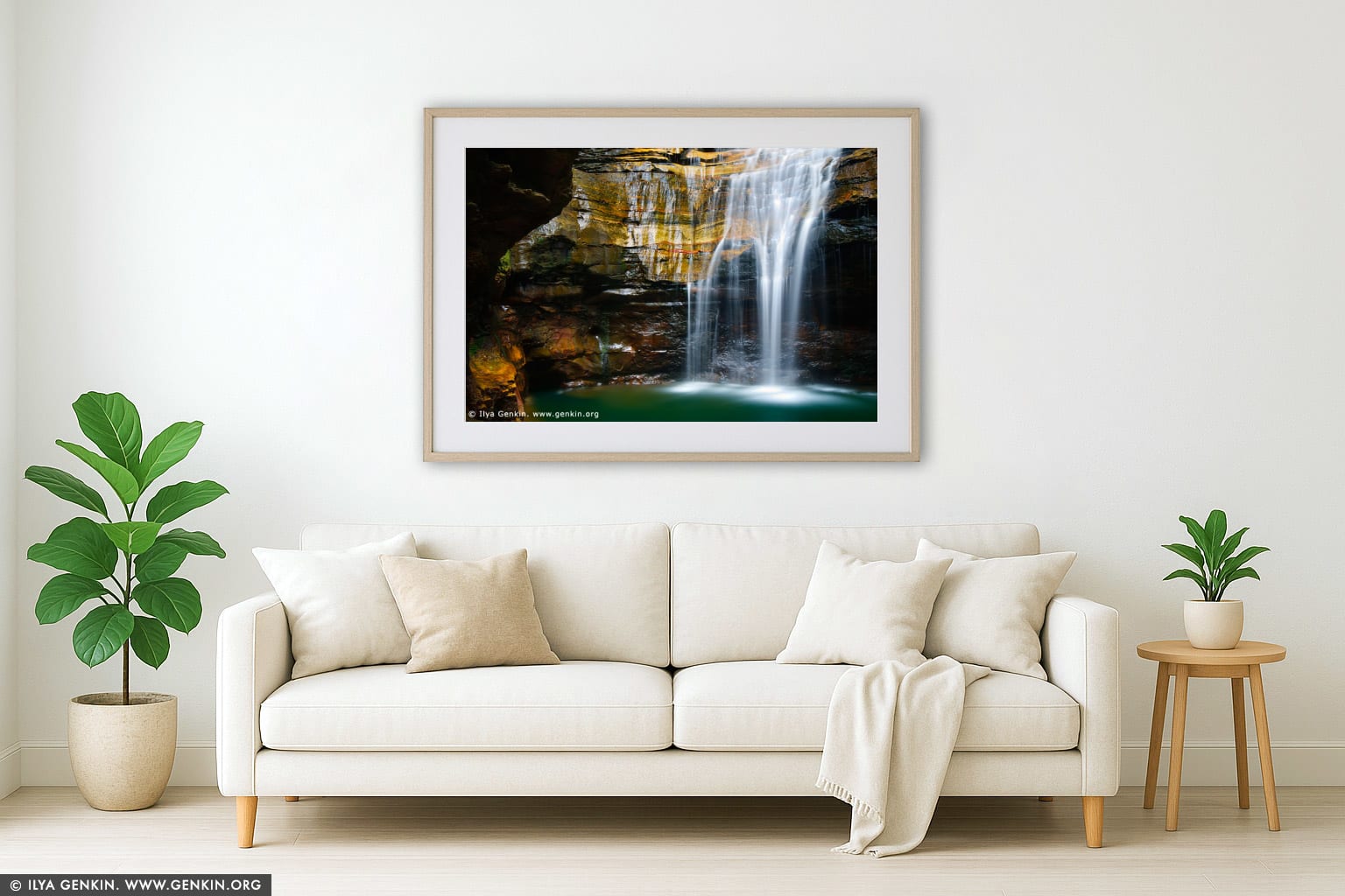 Empress Falls wall art in a contemporary living room interior
