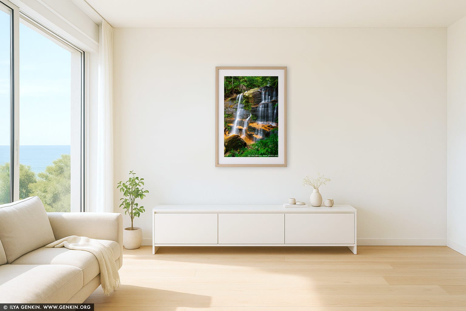 Flat Rock Falls wall art in a contemporary living room interior