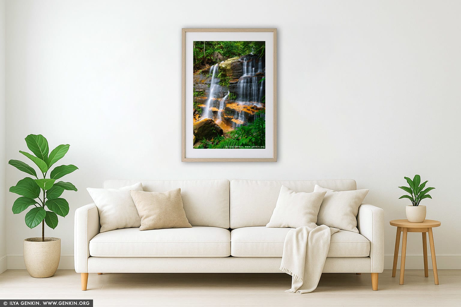 Flat Rock Falls wall art in a modern living room interior