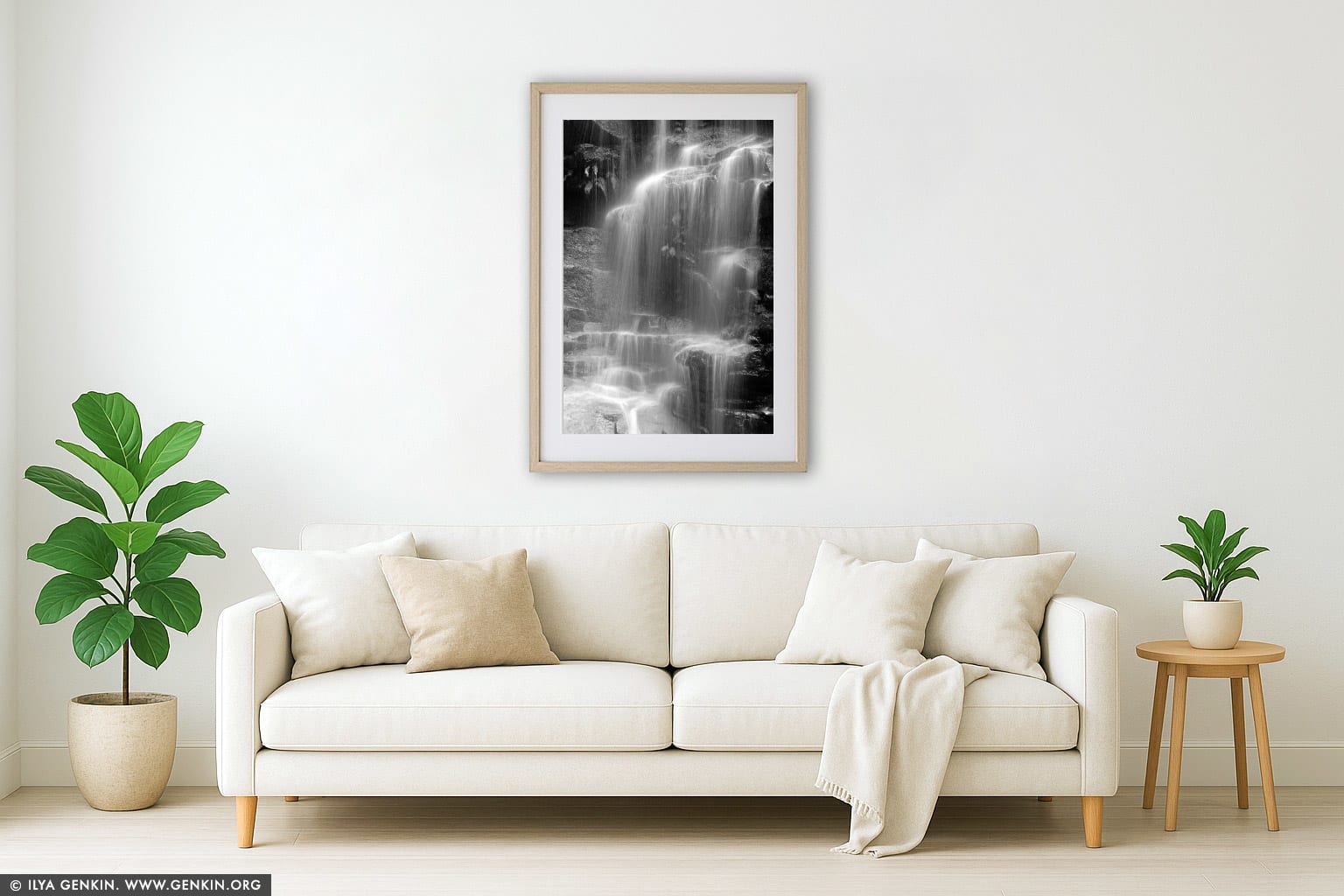 Sylvia Falls wall art in a luxury living room interior