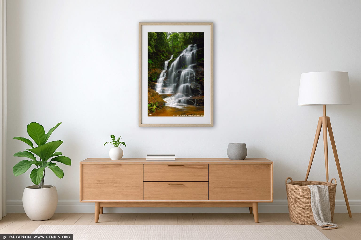 Sylvia Falls wall art in a luxury living room interior