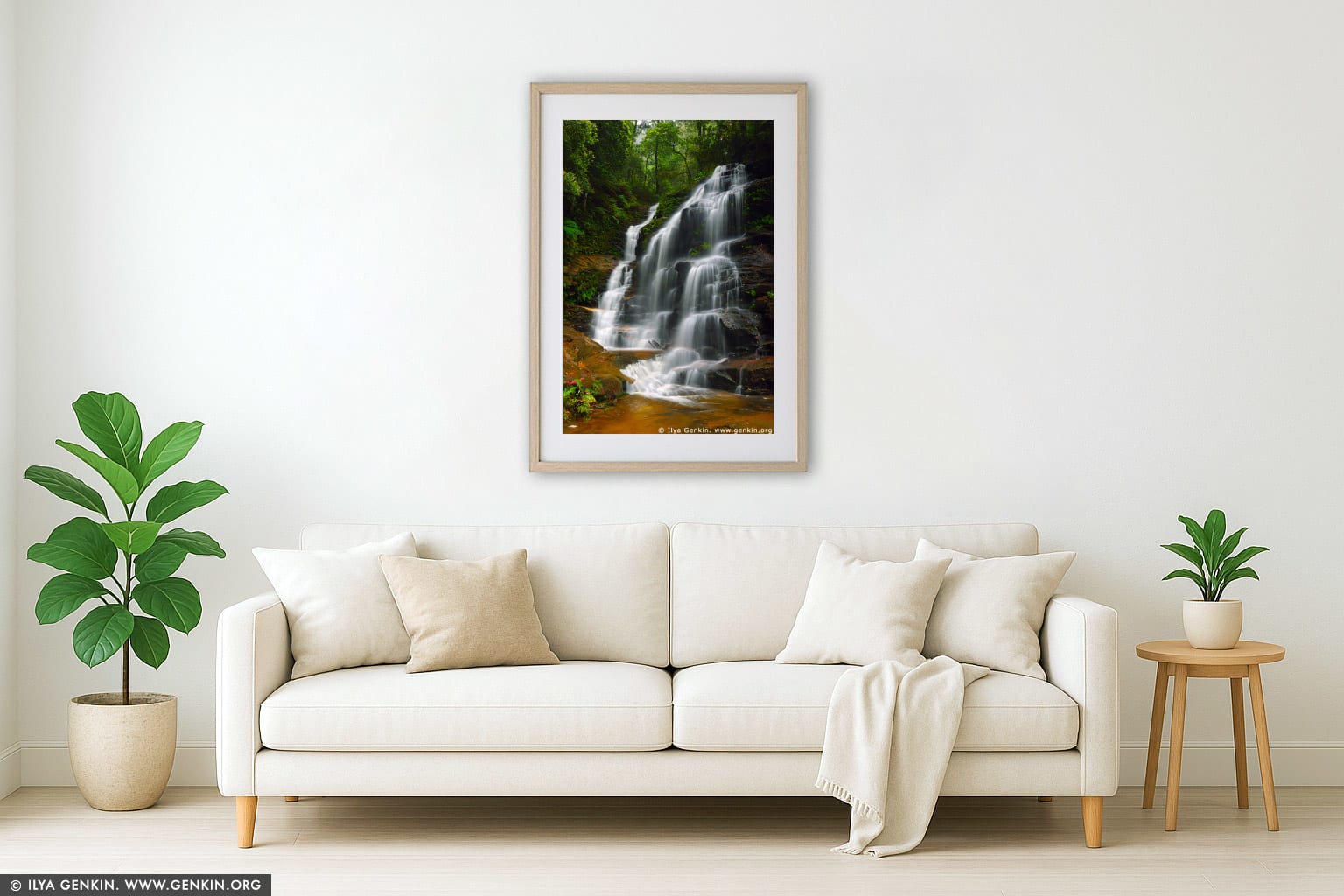 Sylvia Falls wall art in a contemporary living room interior