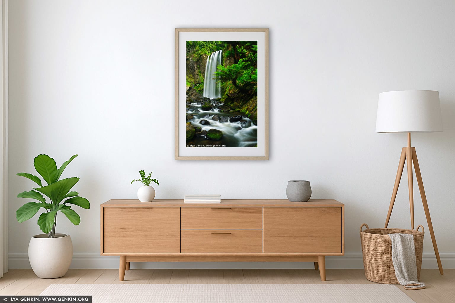 Hopetoun Falls wall art in a minimalist living room interior