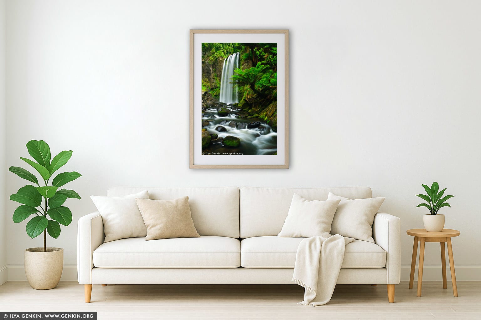 Hopetoun Falls wall art in a modern living room interior