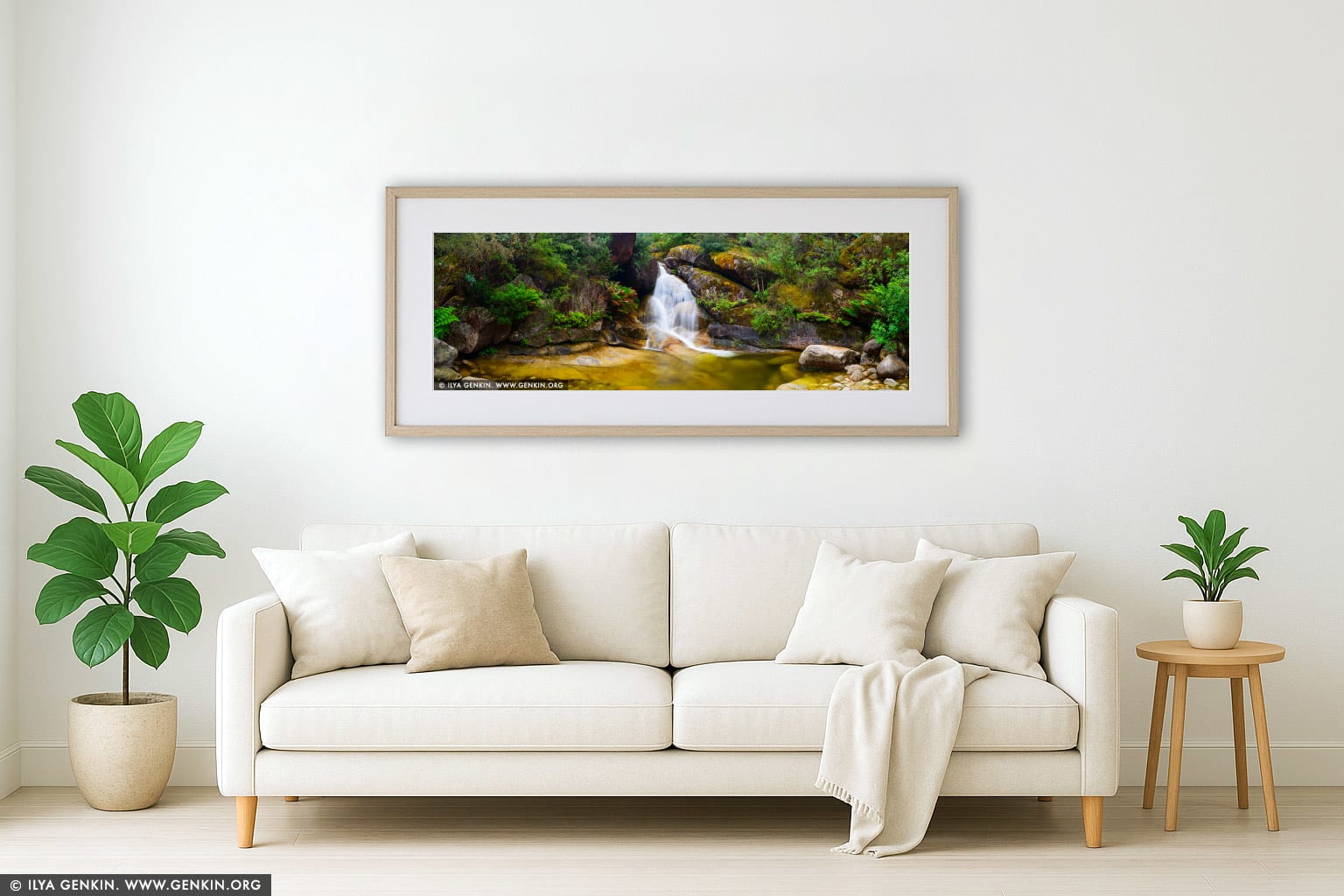 Lady Bath Falls wall art in a modern living room interior