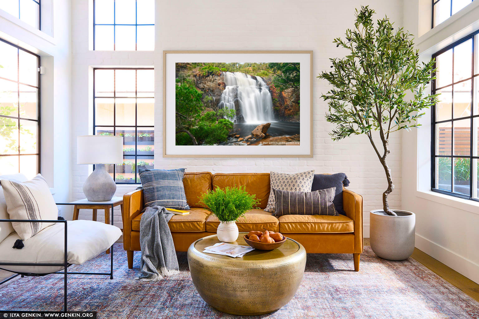 MacKenzie Falls wall art in a minimalist living room interior