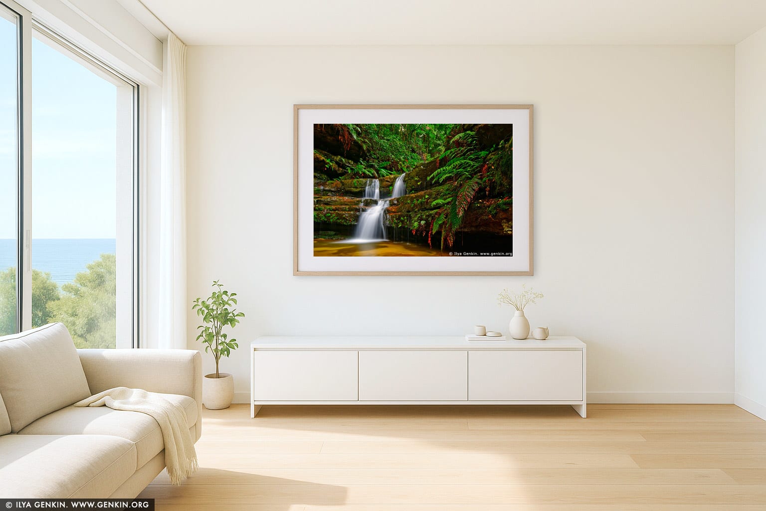 The Terrace Falls wall art in a minimalist living room interior