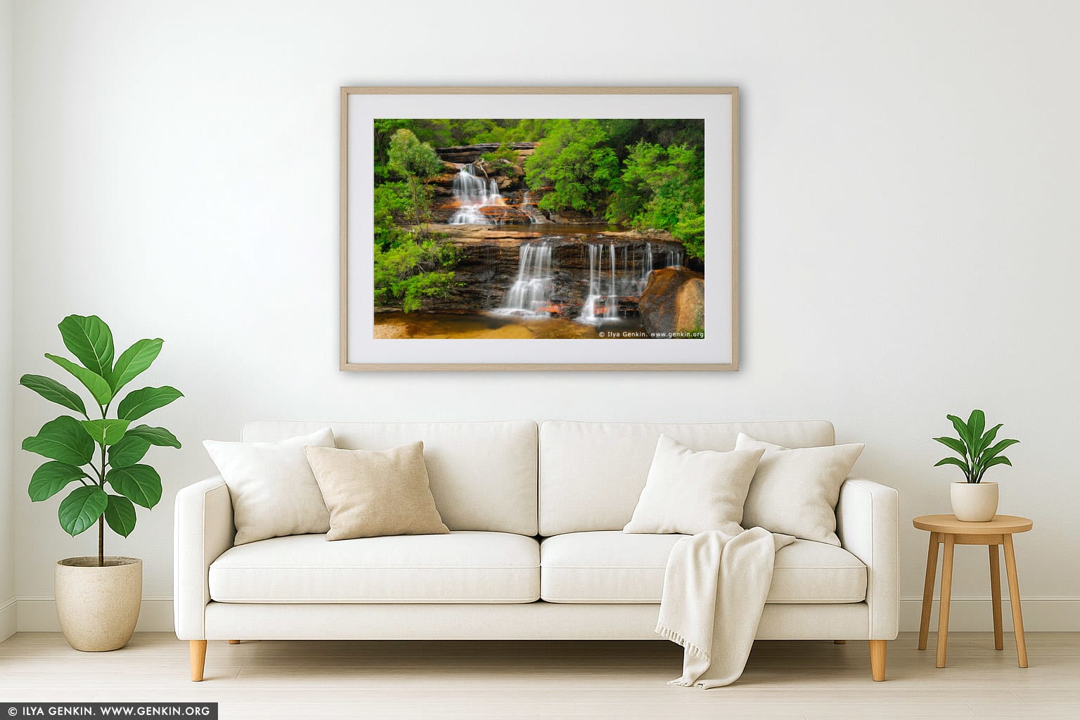 Queen's Cascades wall art in a modern living room interior