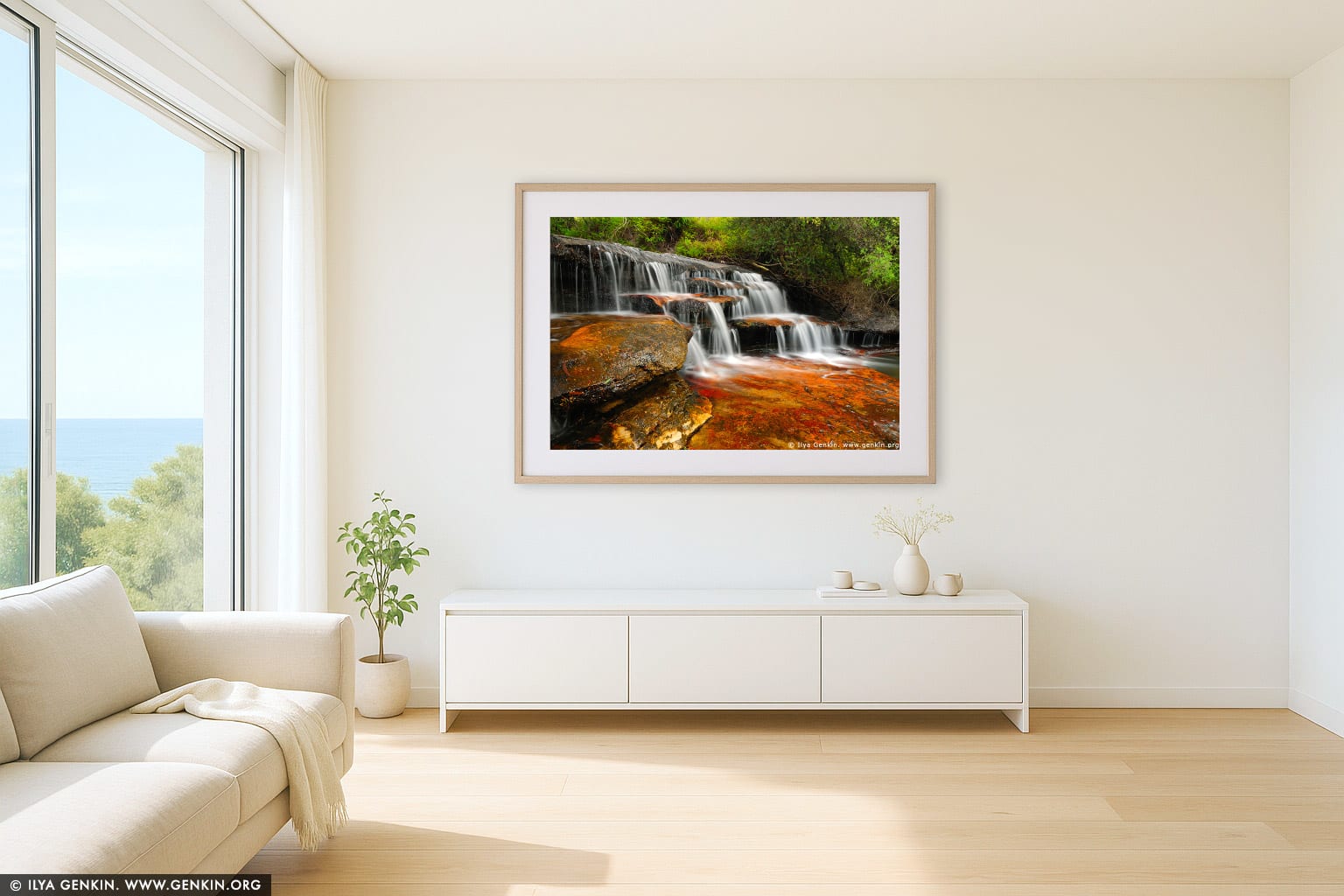 Yosemite Creek wall art in a contemporary living room interior