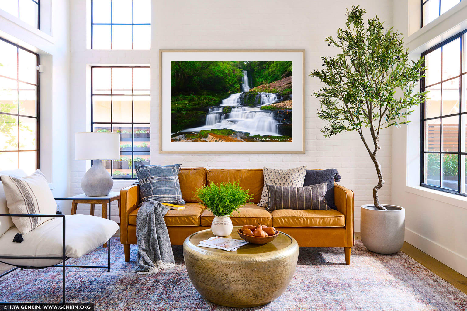 Upper McLean Falls wall art in a modern living room interior
