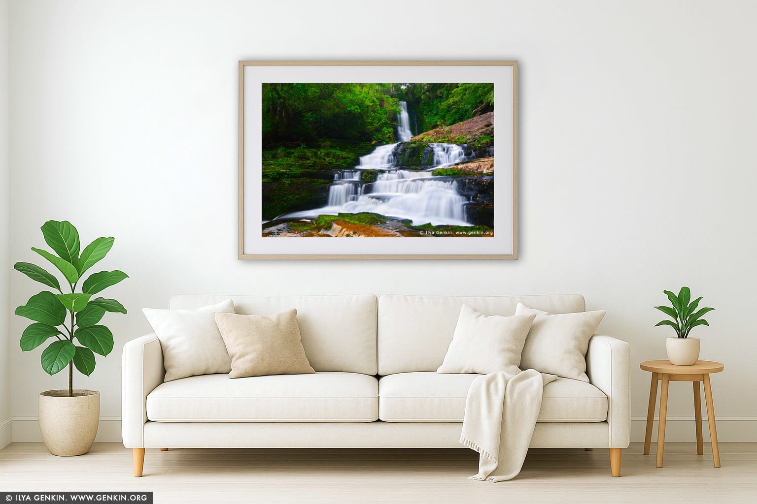 Upper McLean Falls wall art in a luxury living room interior
