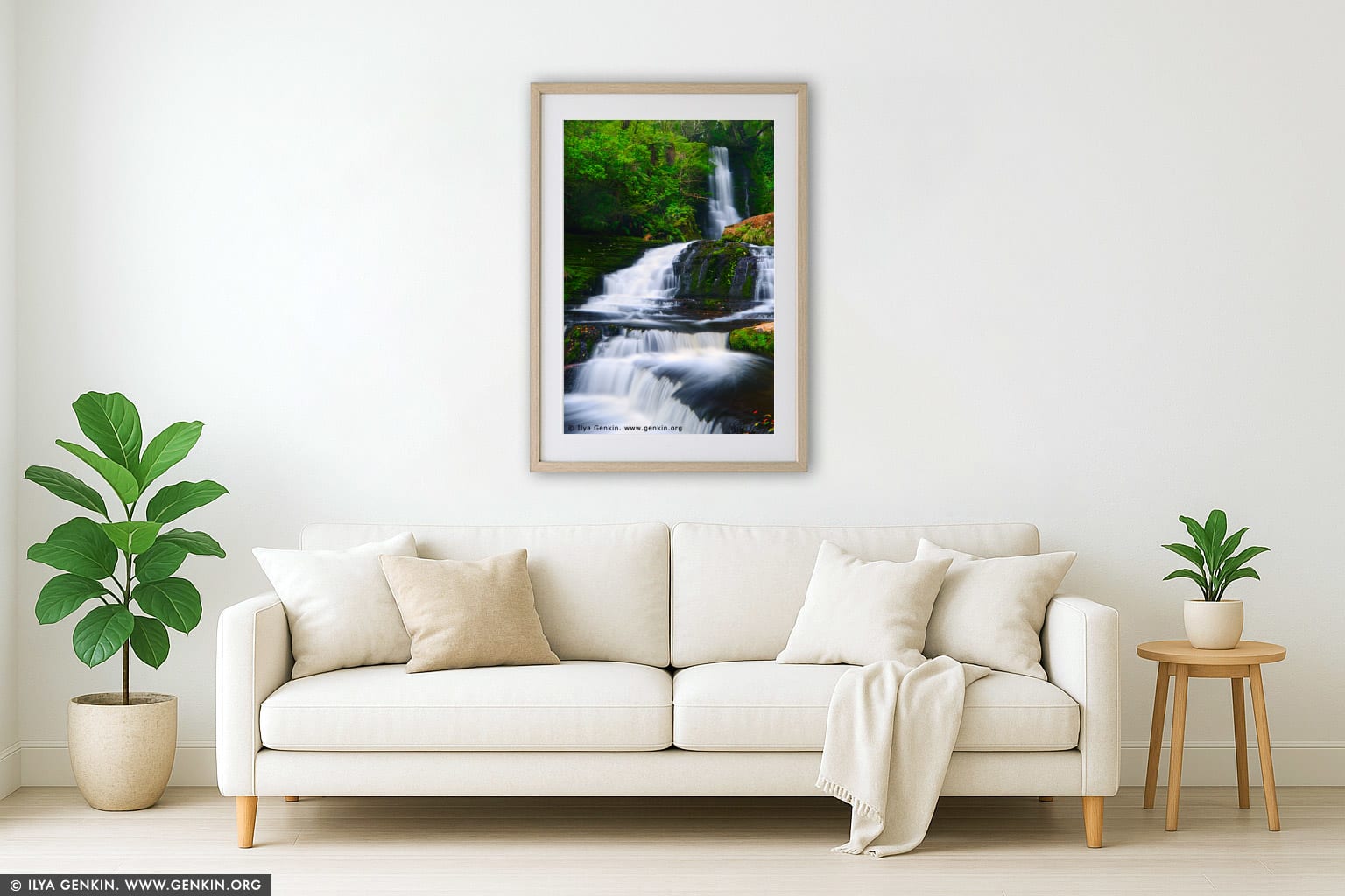 Upper McLean Falls wall art in a modern living room interior