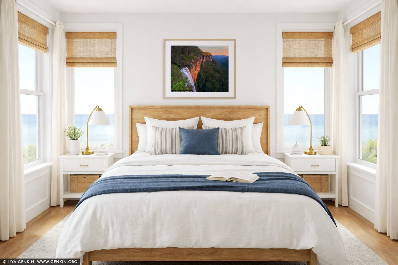 Fitzroy Falls at Sunset wall art in a bedroom interior