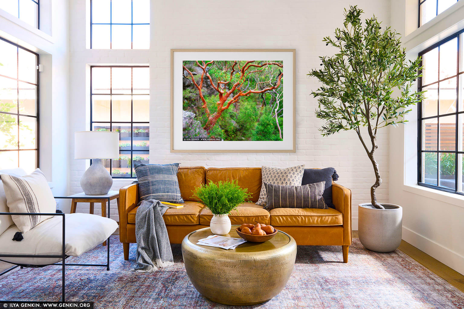 Eucalyptus Forest wall art in a contemporary living room interior