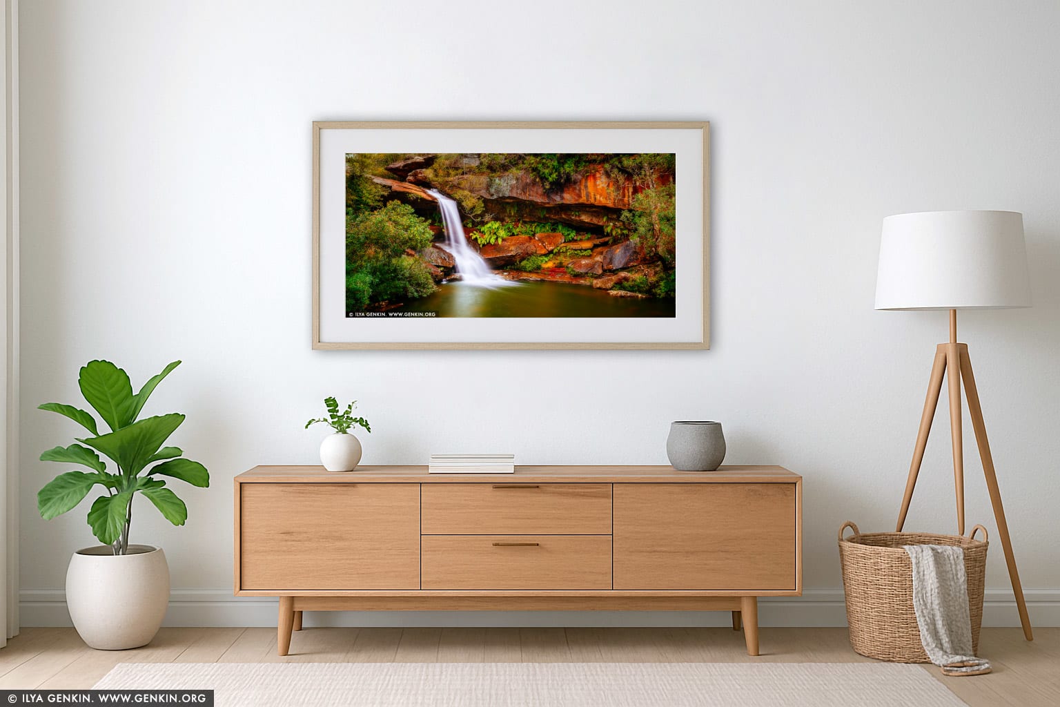 Upper Gledhill Falls wall art in a luxury living room interior