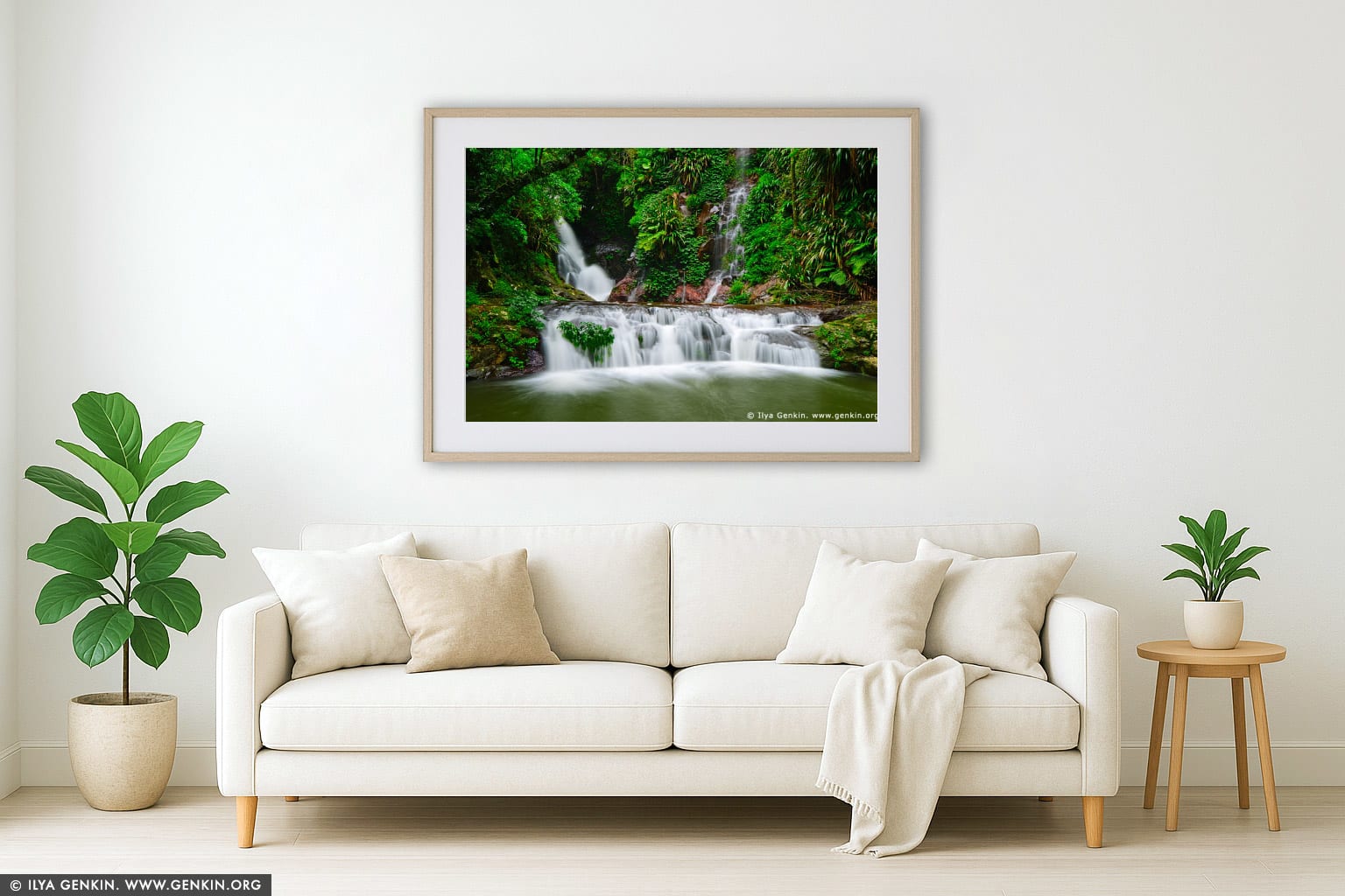 Elabana Falls wall art in a modern living room interior