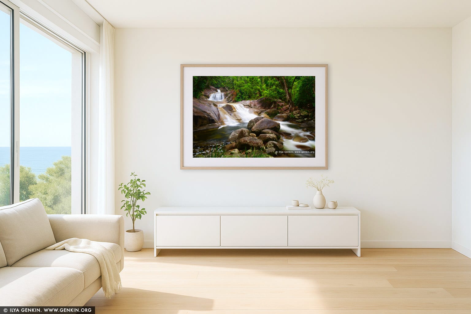 Josephine Falls wall art in a contemporary living room interior