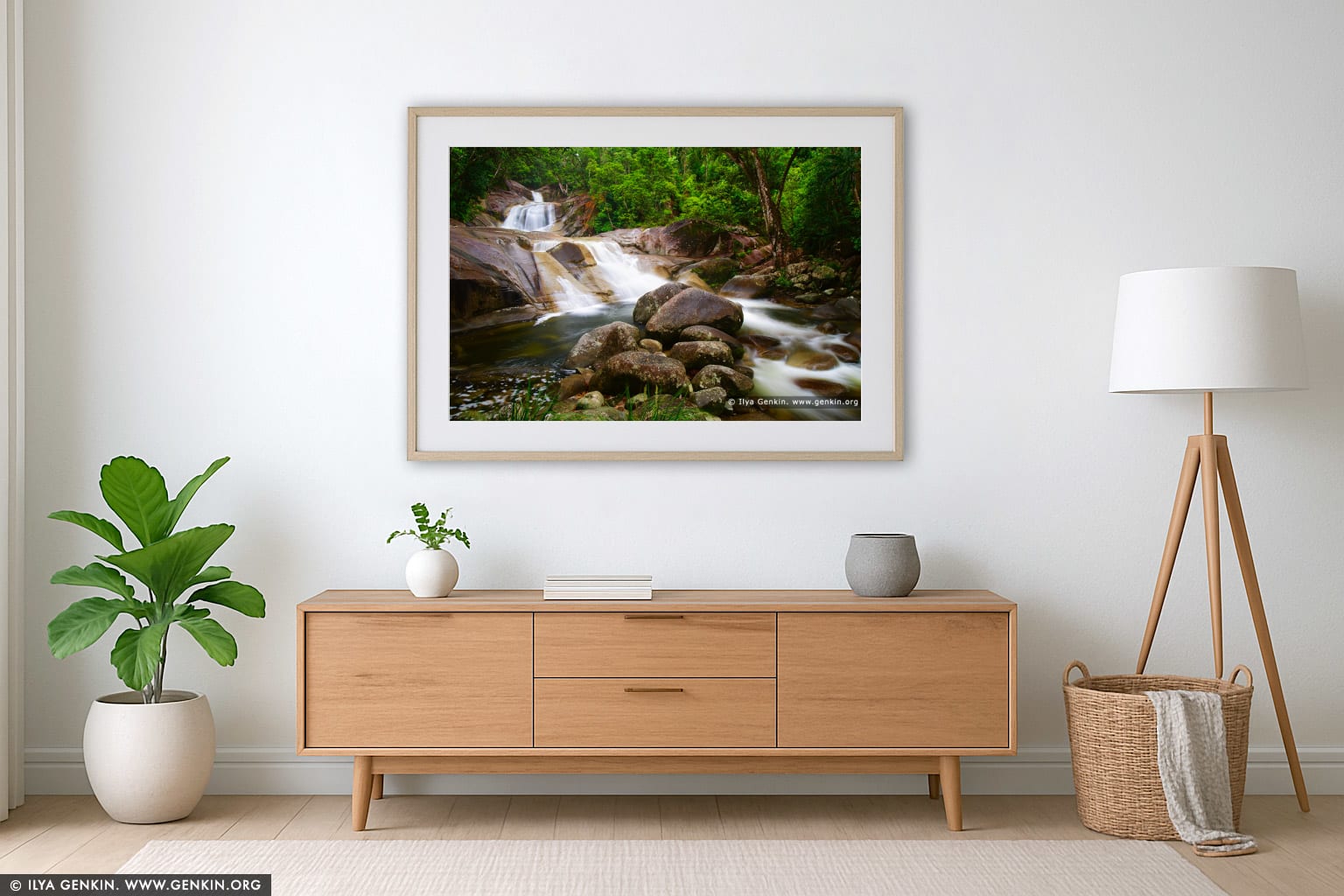 Josephine Falls wall art in a minimalist living room interior