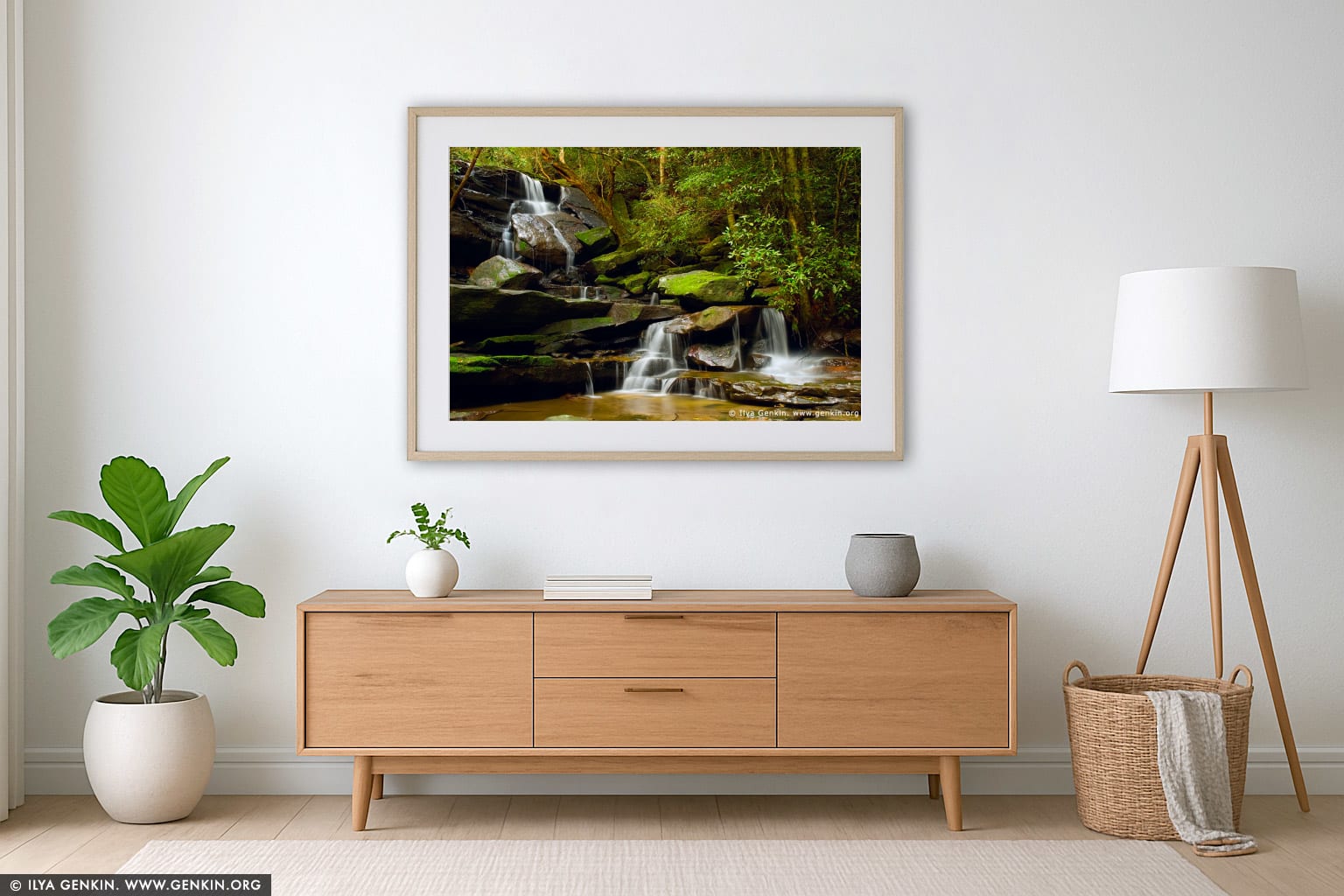 Lower Somersby Falls wall art in a modern living room interior