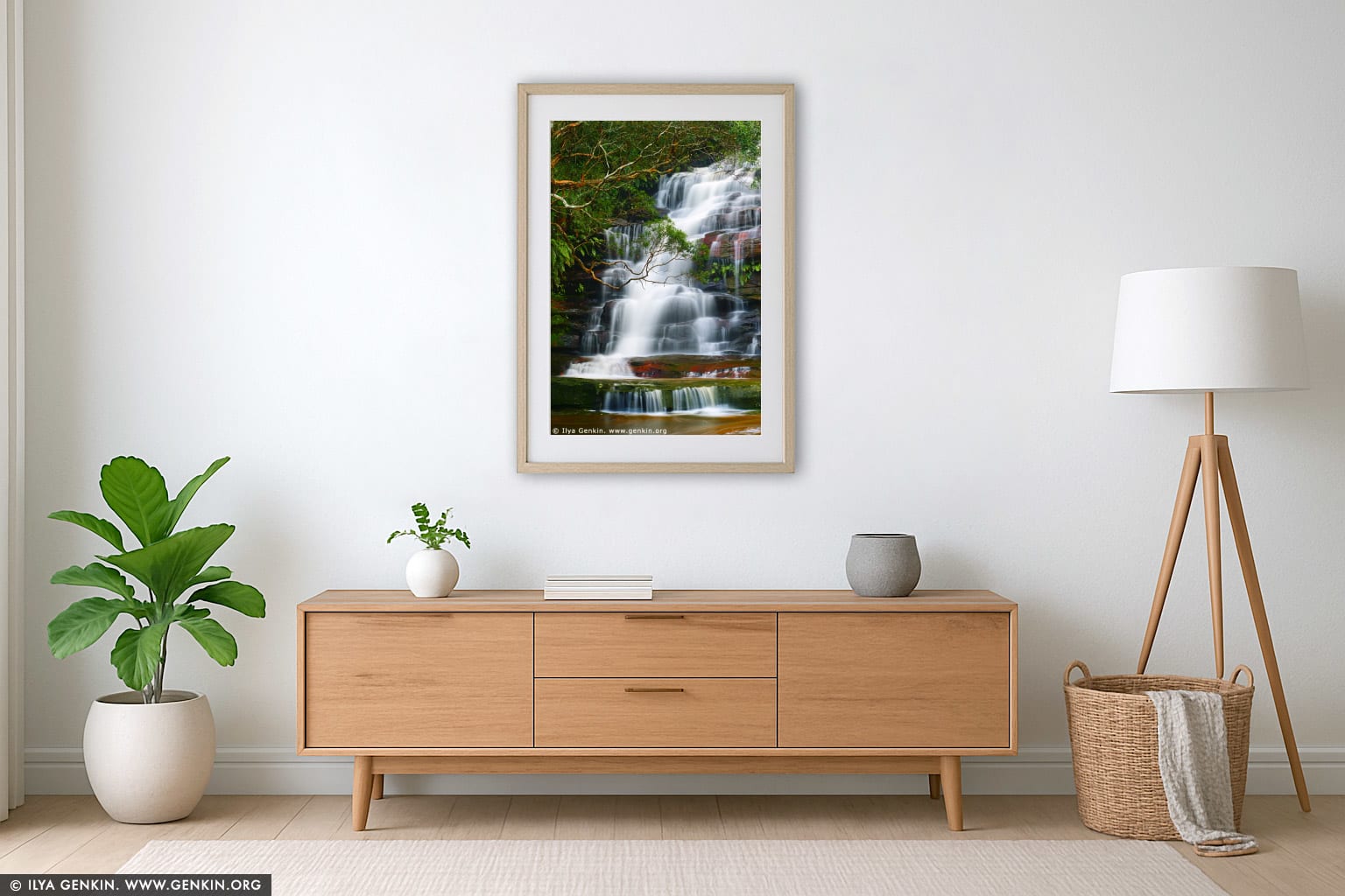 Upper Somersby Falls wall art in a minimalist living room interior
