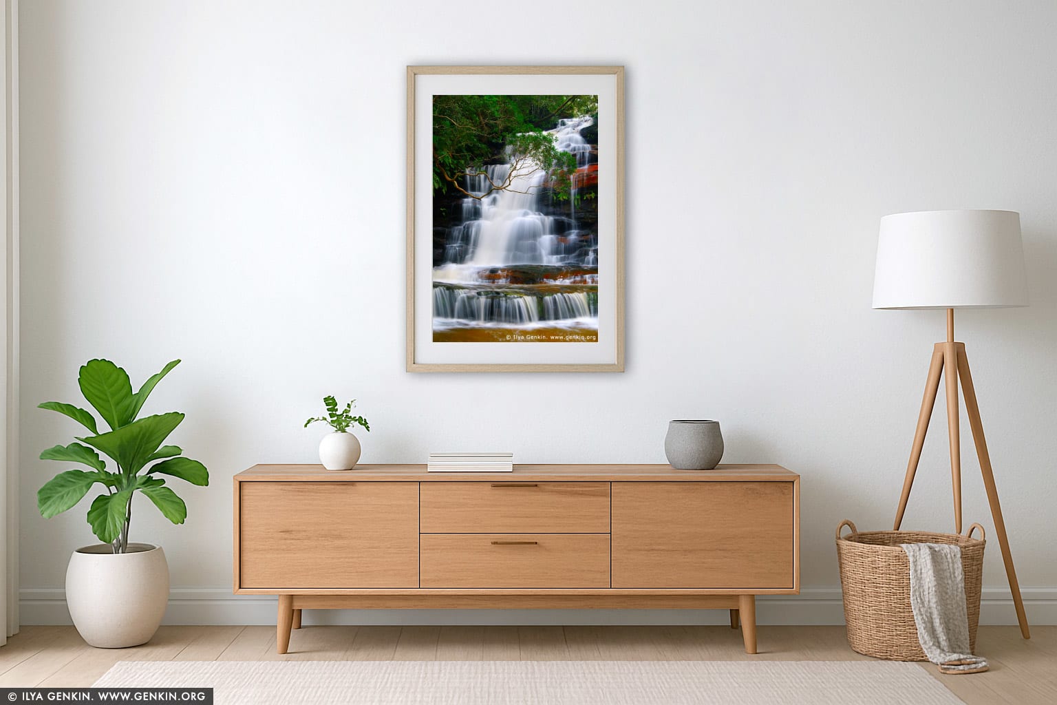 Upper Somersby Falls wall art in a luxury living room interior