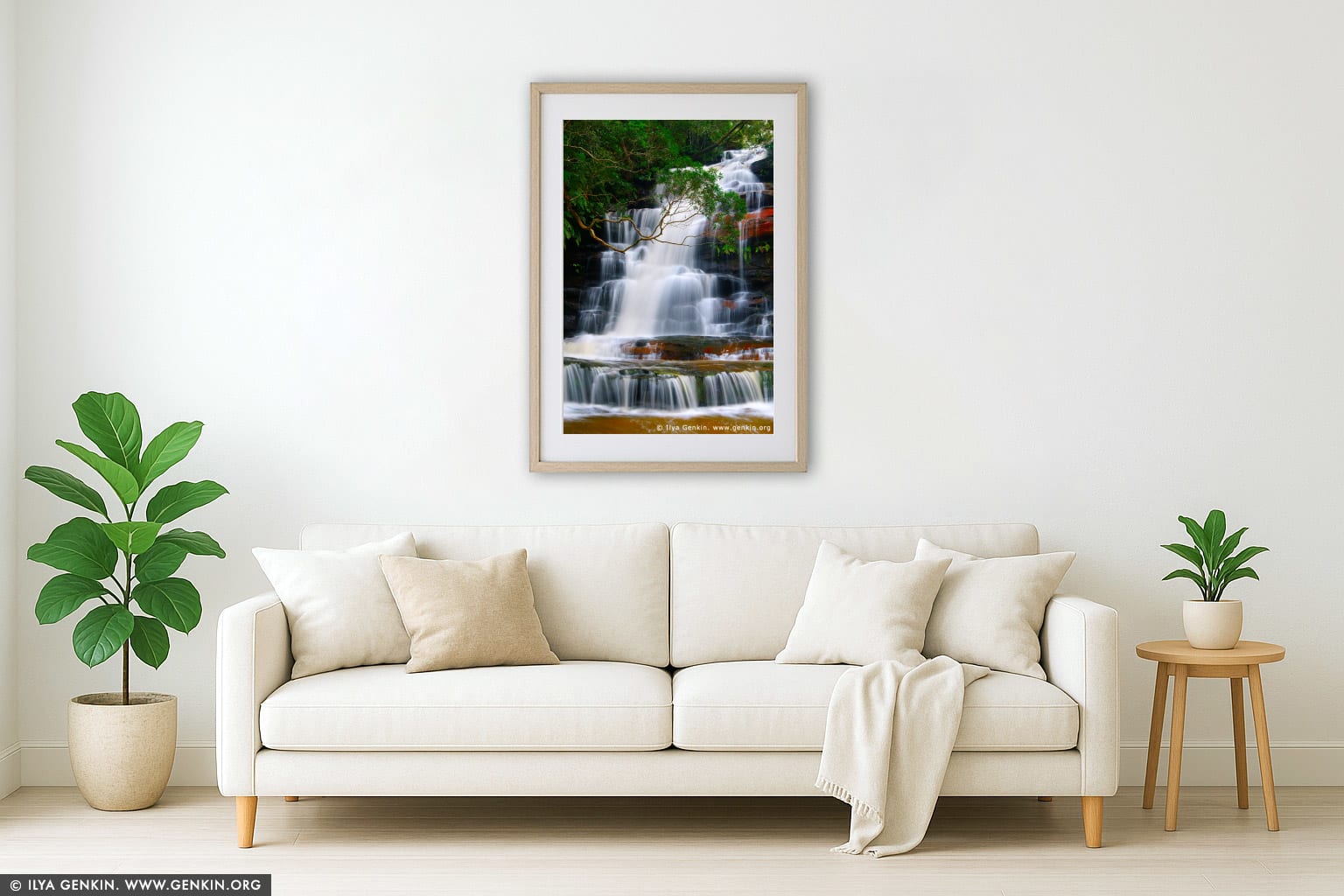 Upper Somersby Falls wall art in a contemporary living room interior
