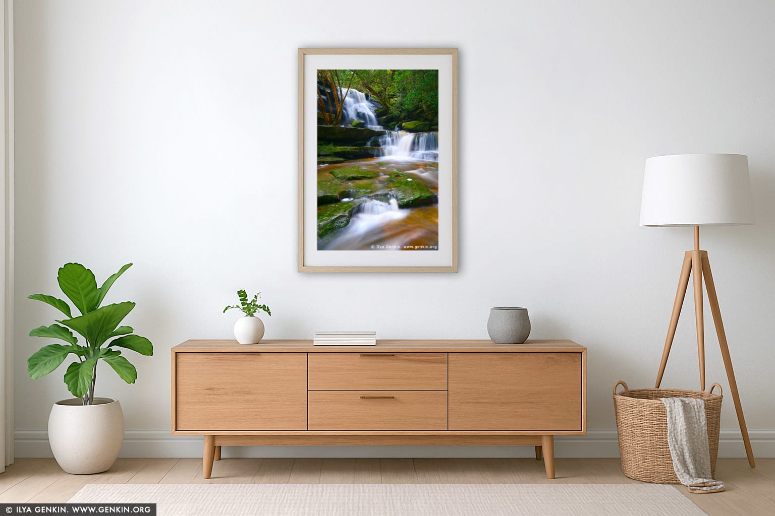 Lower Somersby Falls wall art in a modern living room interior