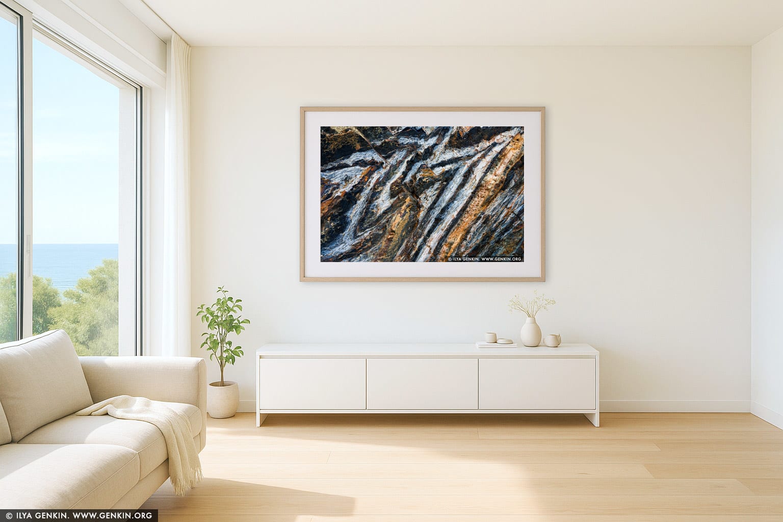 Chevron Rock wall art in a contemporary living room interior
