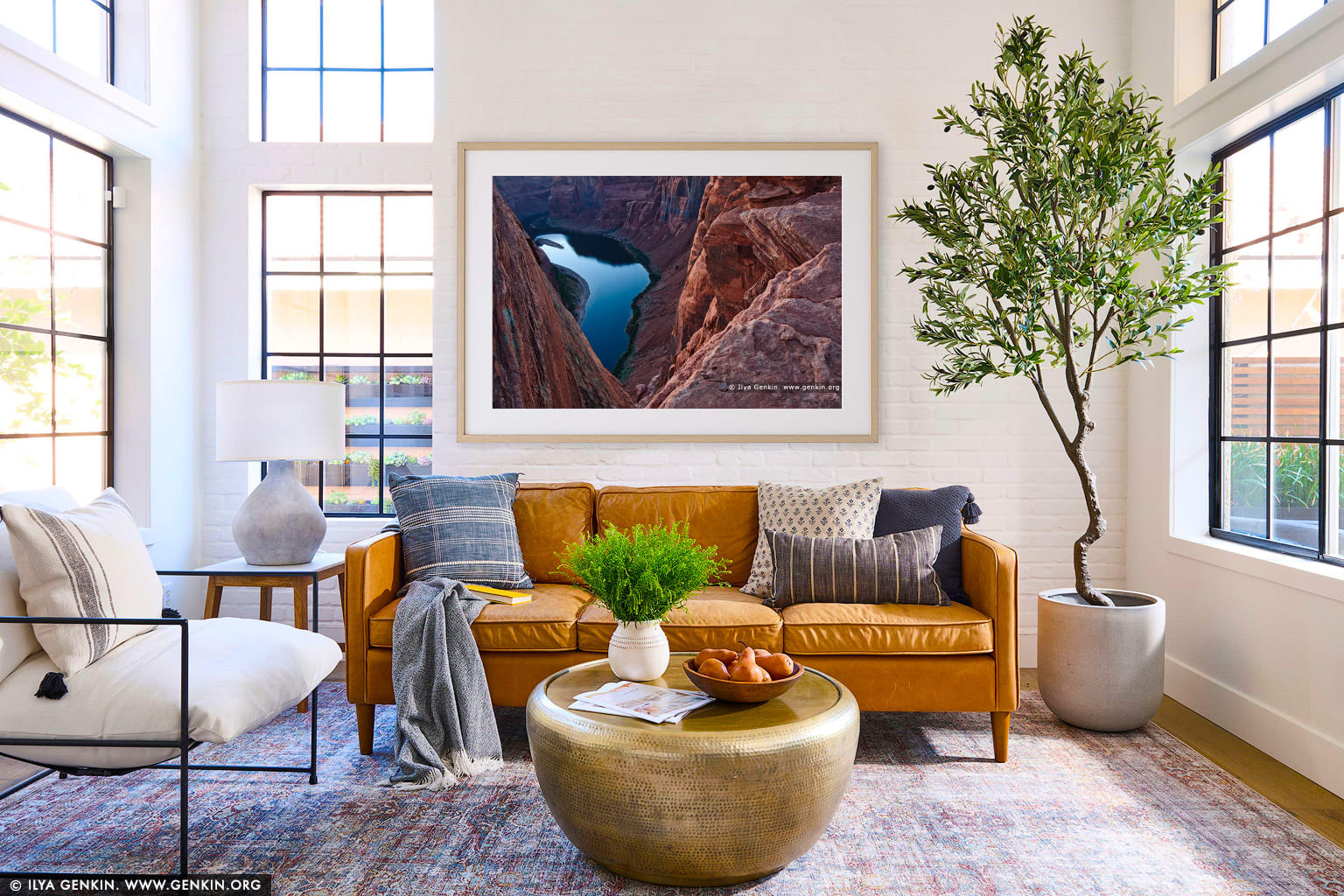 Horseshoe Bend wall art in a luxury living room interior