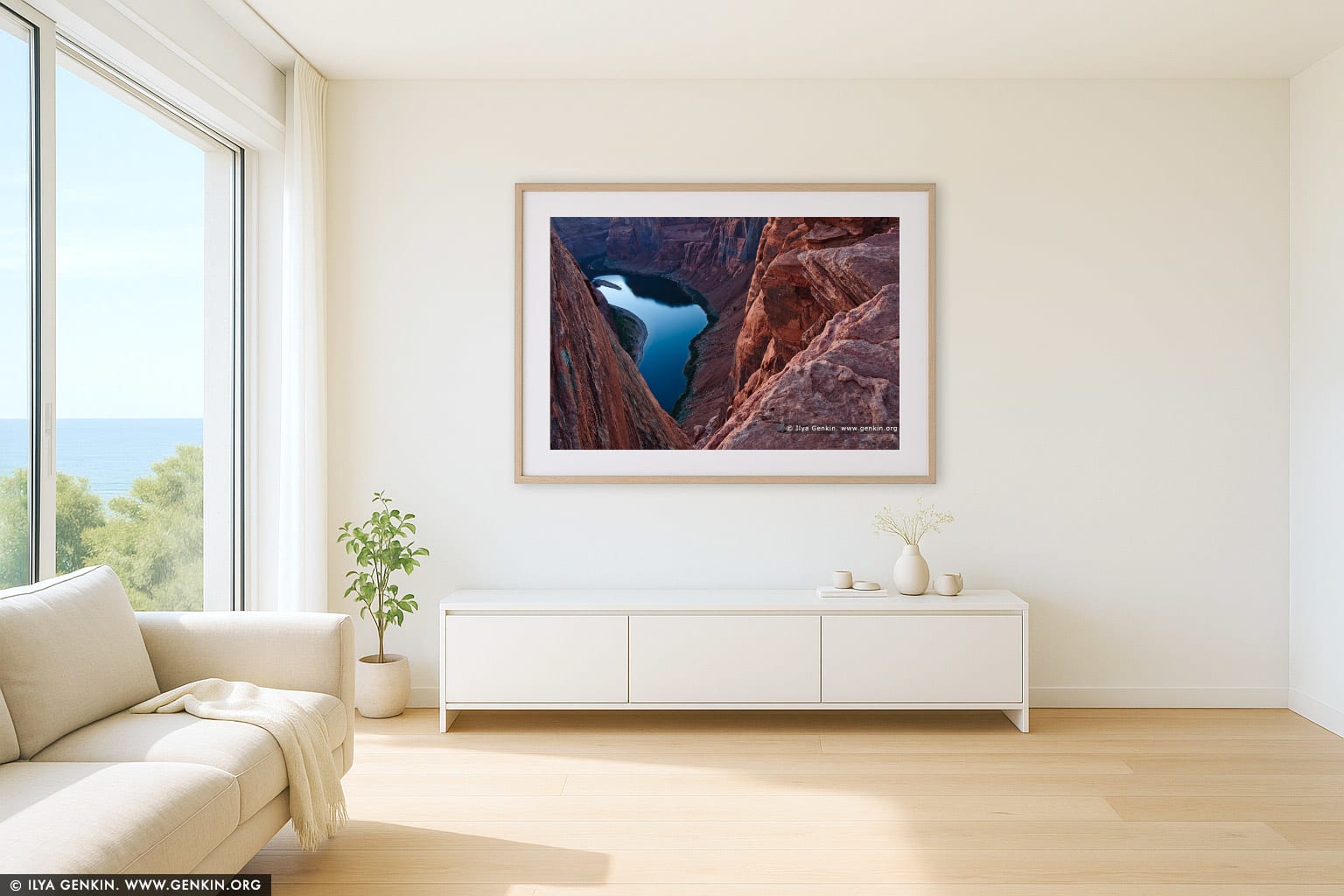 Horseshoe Bend wall art in a luxury living room interior