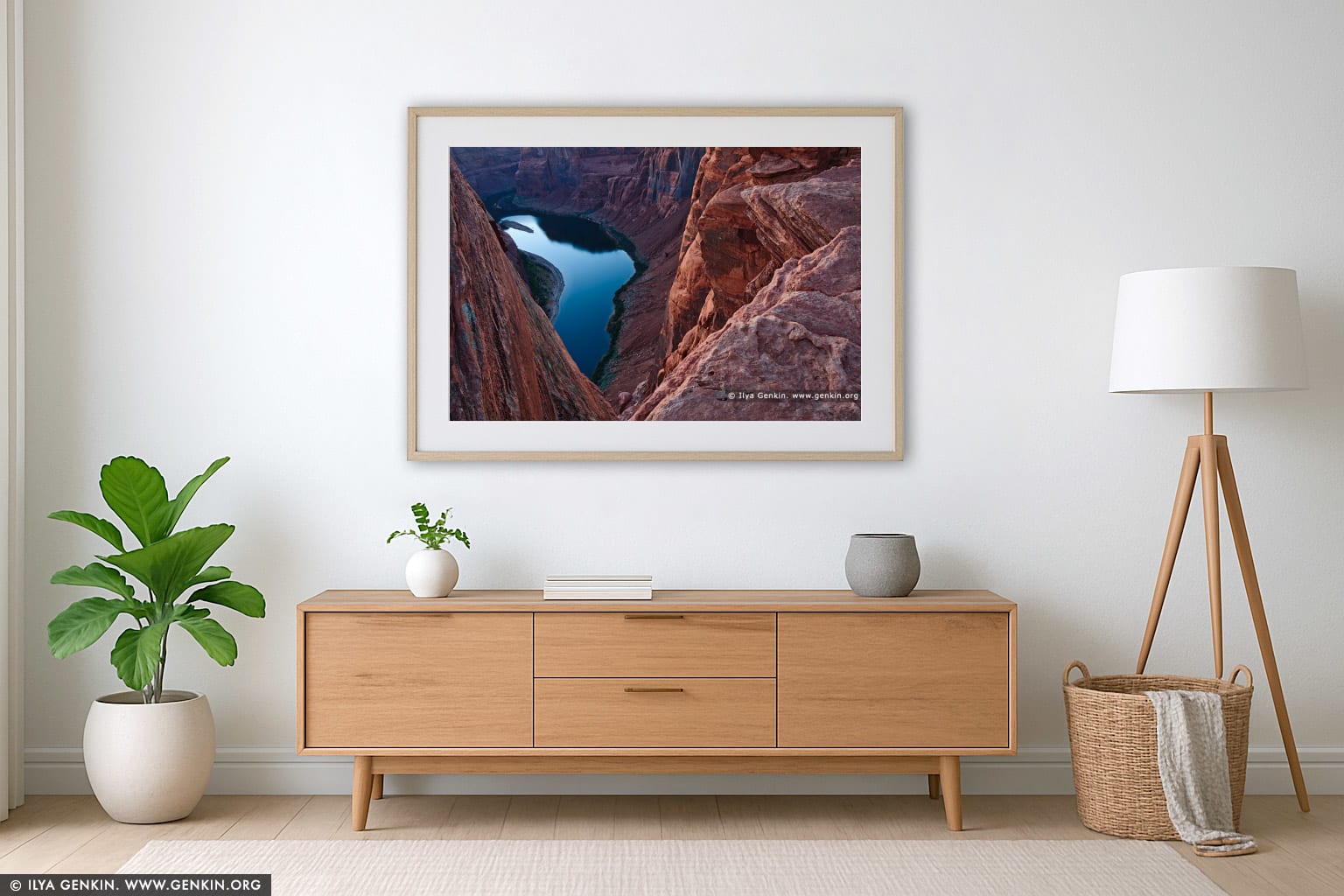 Horseshoe Bend wall art in a modern living room interior