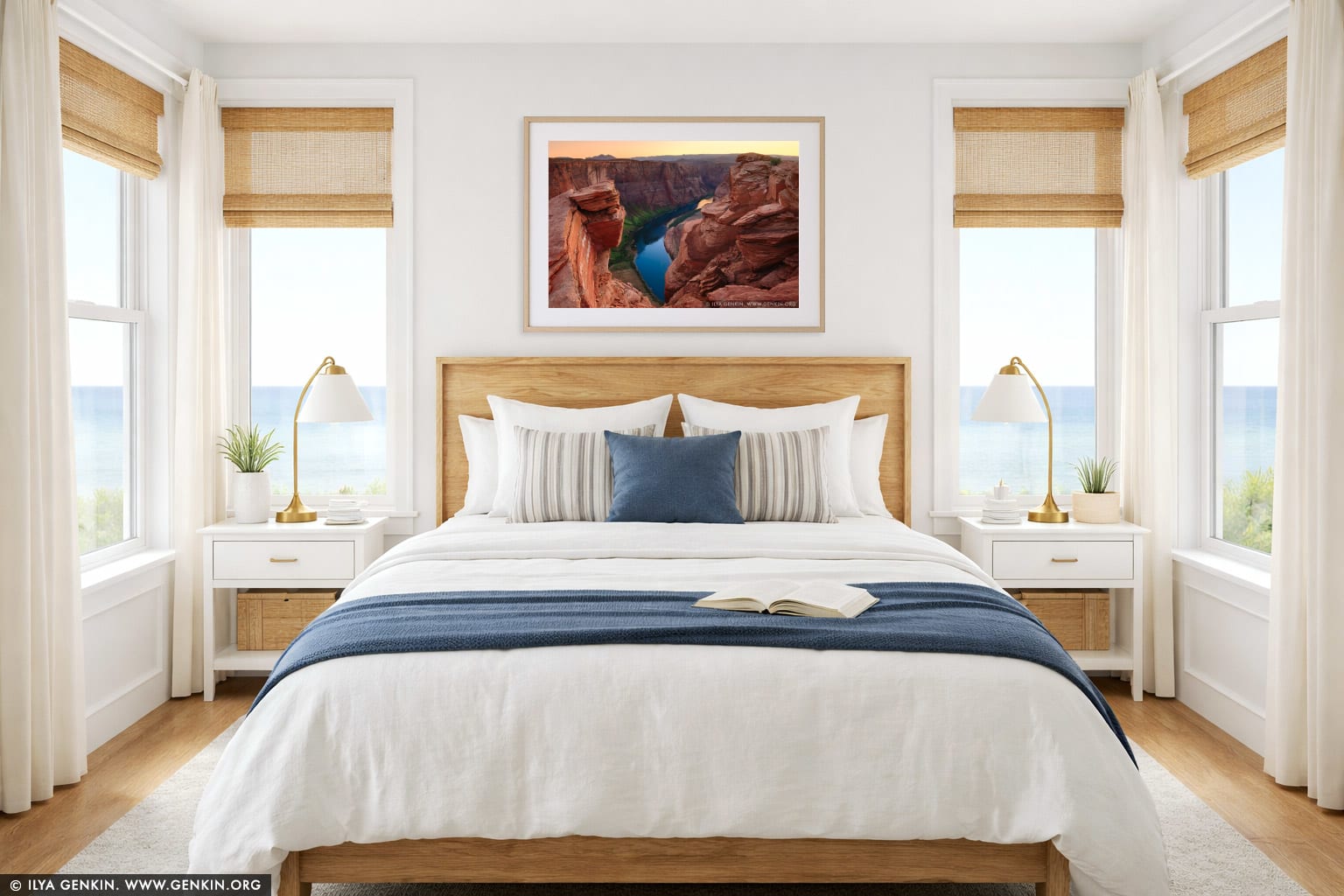 Unusual View of the Horseshoe Bend at Sunset wall art in a bedroom interior