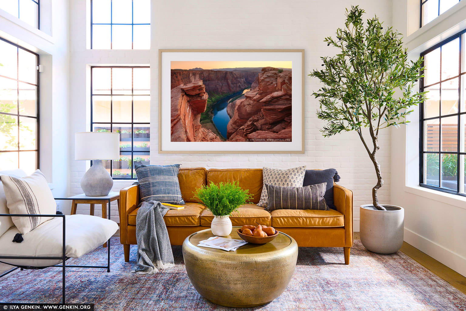 Unusual View of the Horseshoe Bend at Sunset wall art in a modern living room interior