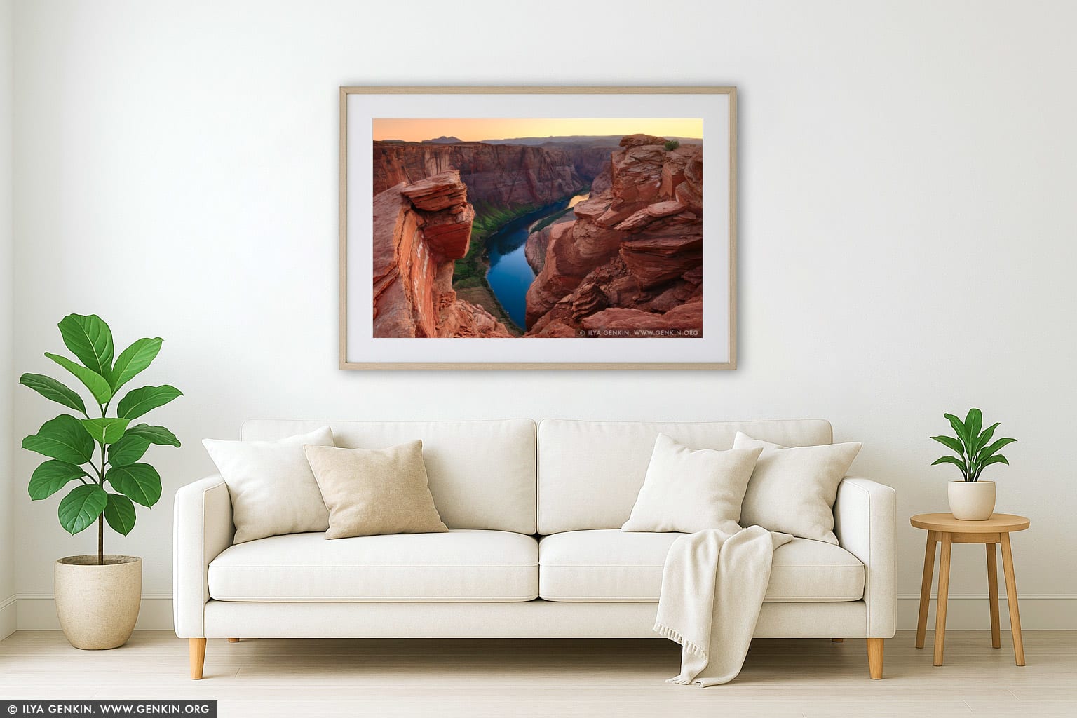 Unusual View of the Horseshoe Bend at Sunset wall art in a luxury living room interior