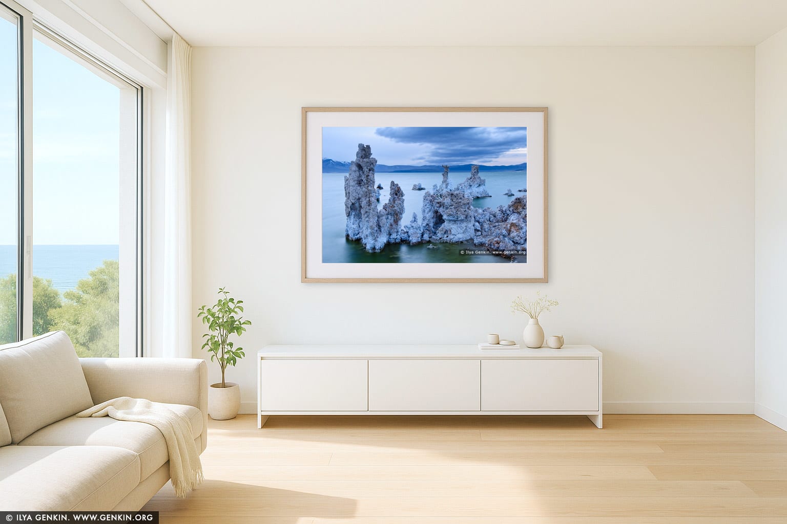 Lake Mono at Twilight wall art in a minimalist living room interior