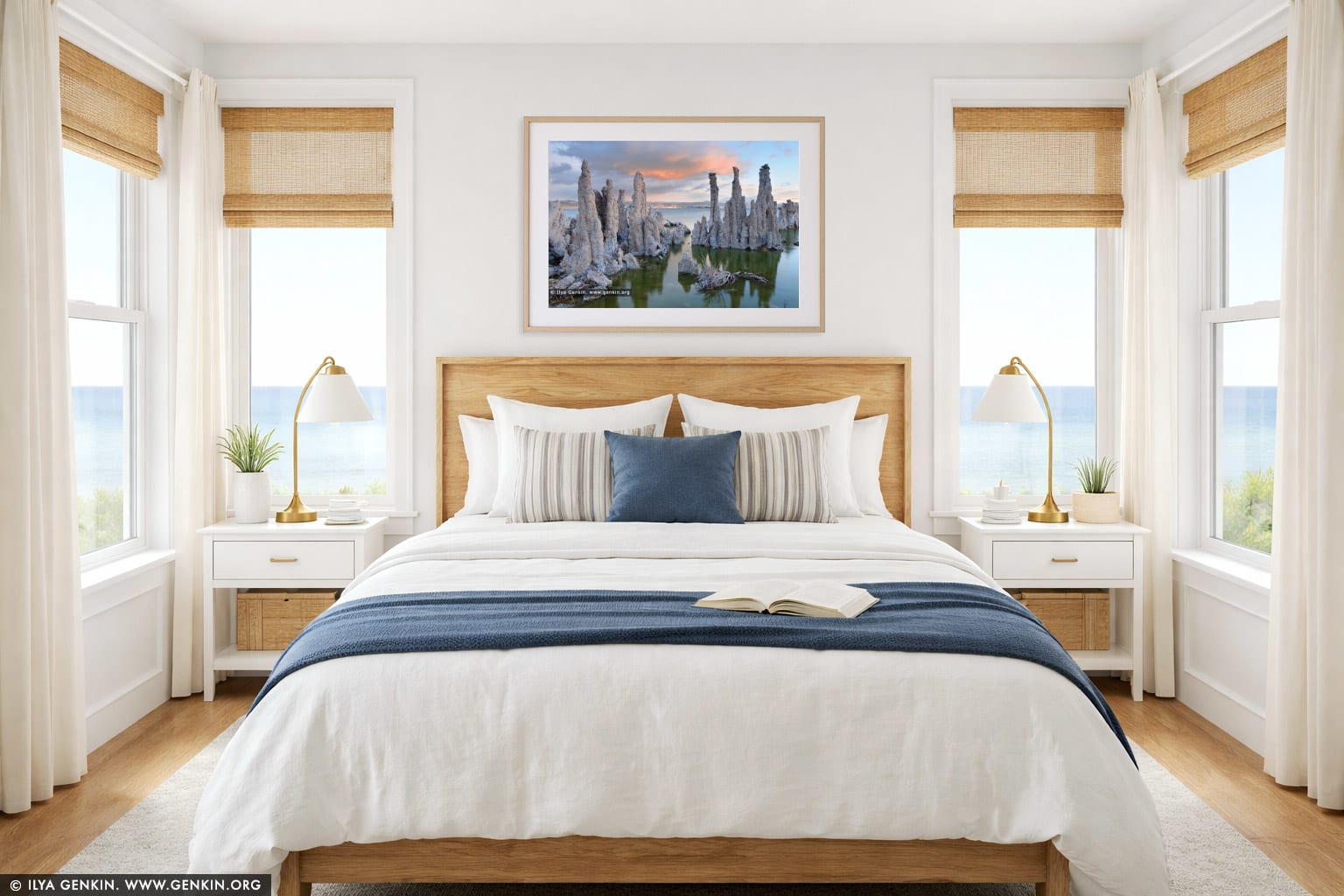 Lake Mono at Dawn wall art in a bedroom interior
