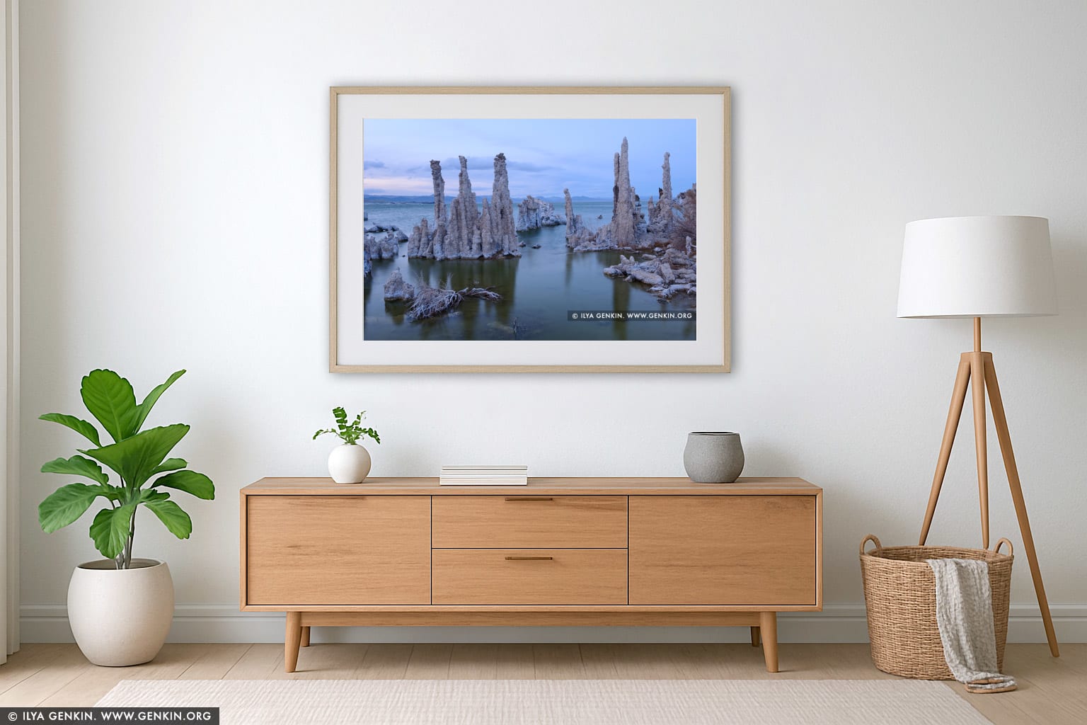 Evening at Lake Mono wall art in a modern living room interior