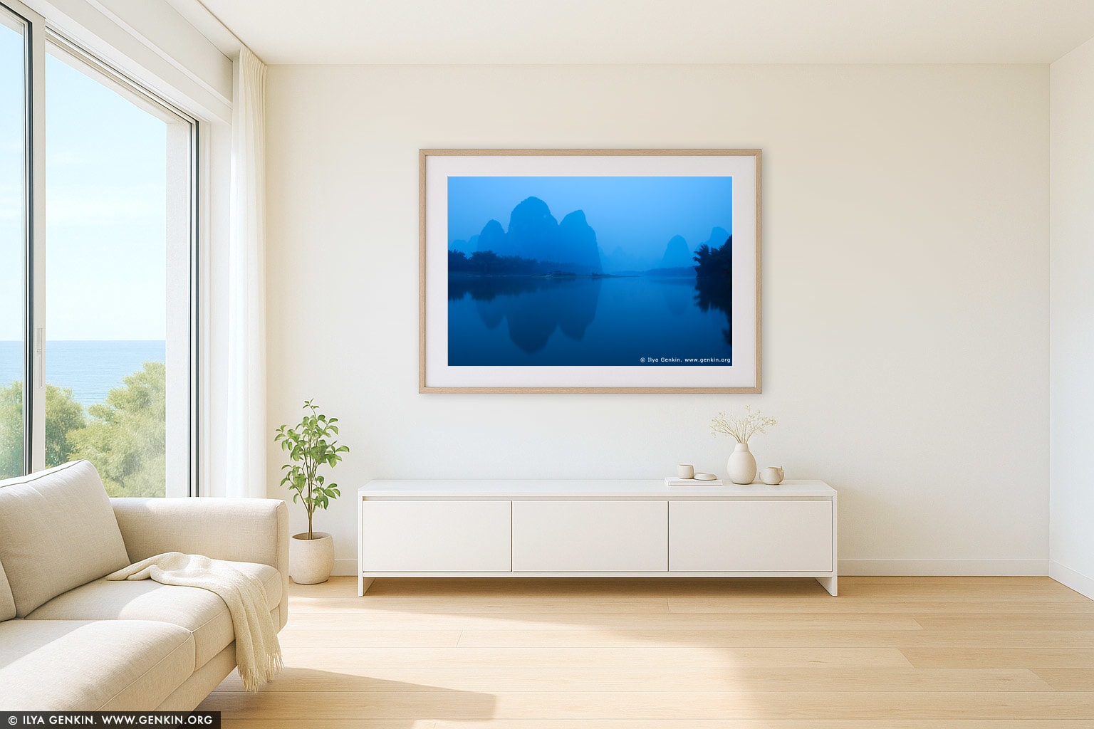 20 Yuan Note View at Dawn wall art in a contemporary living room interior