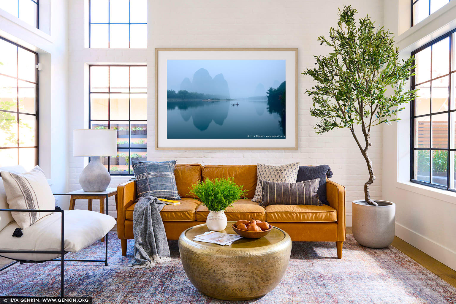 20 Yuan Note View at Dawn wall art in a minimalist living room interior