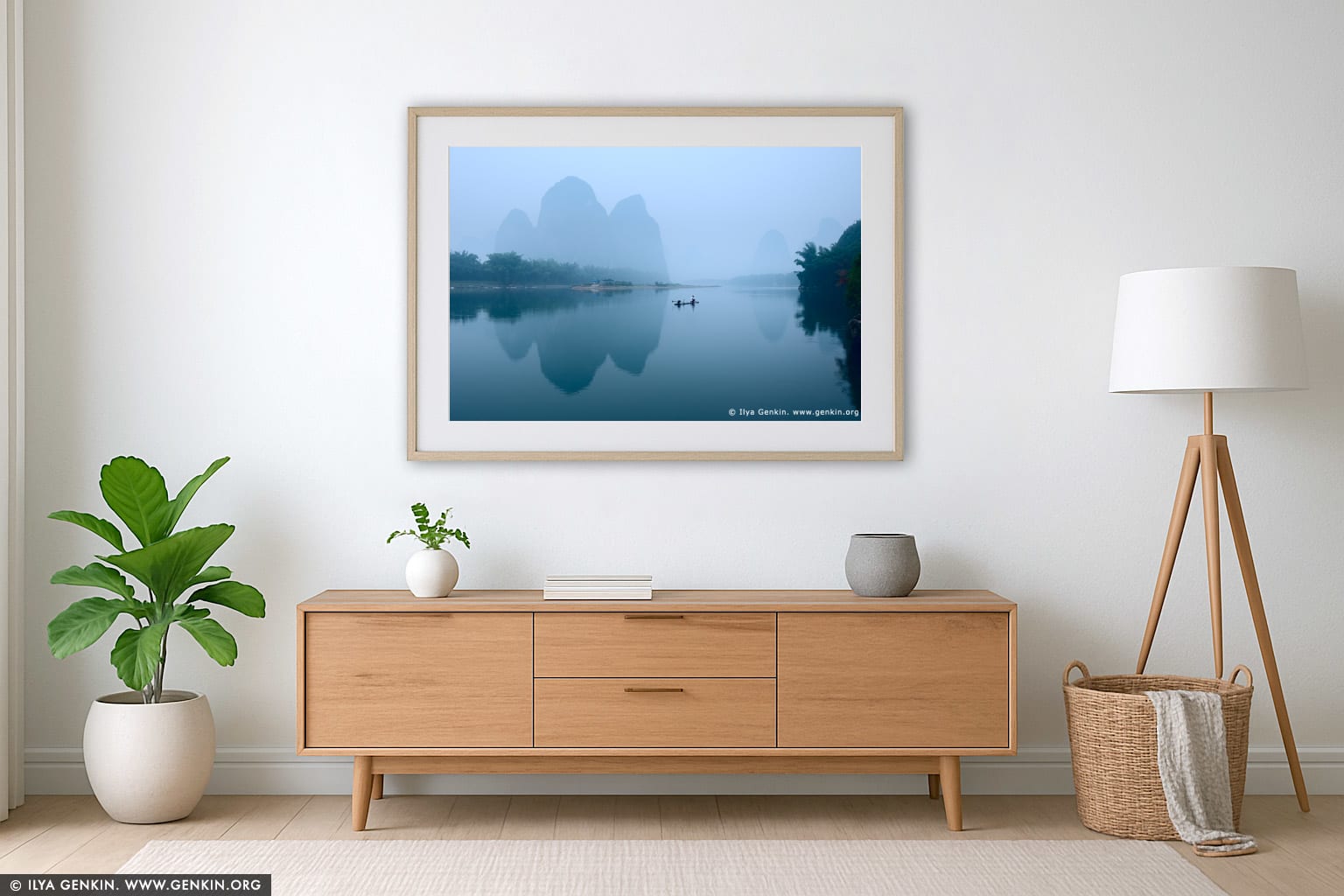 20 Yuan Note View at Dawn wall art in a luxury living room interior
