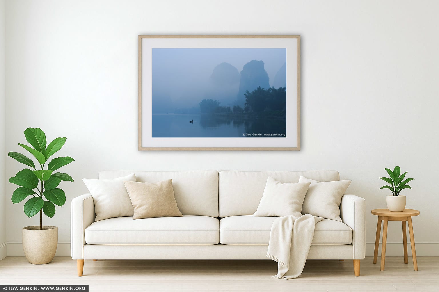 Li River View near Yangshuo wall art in a minimalist living room interior