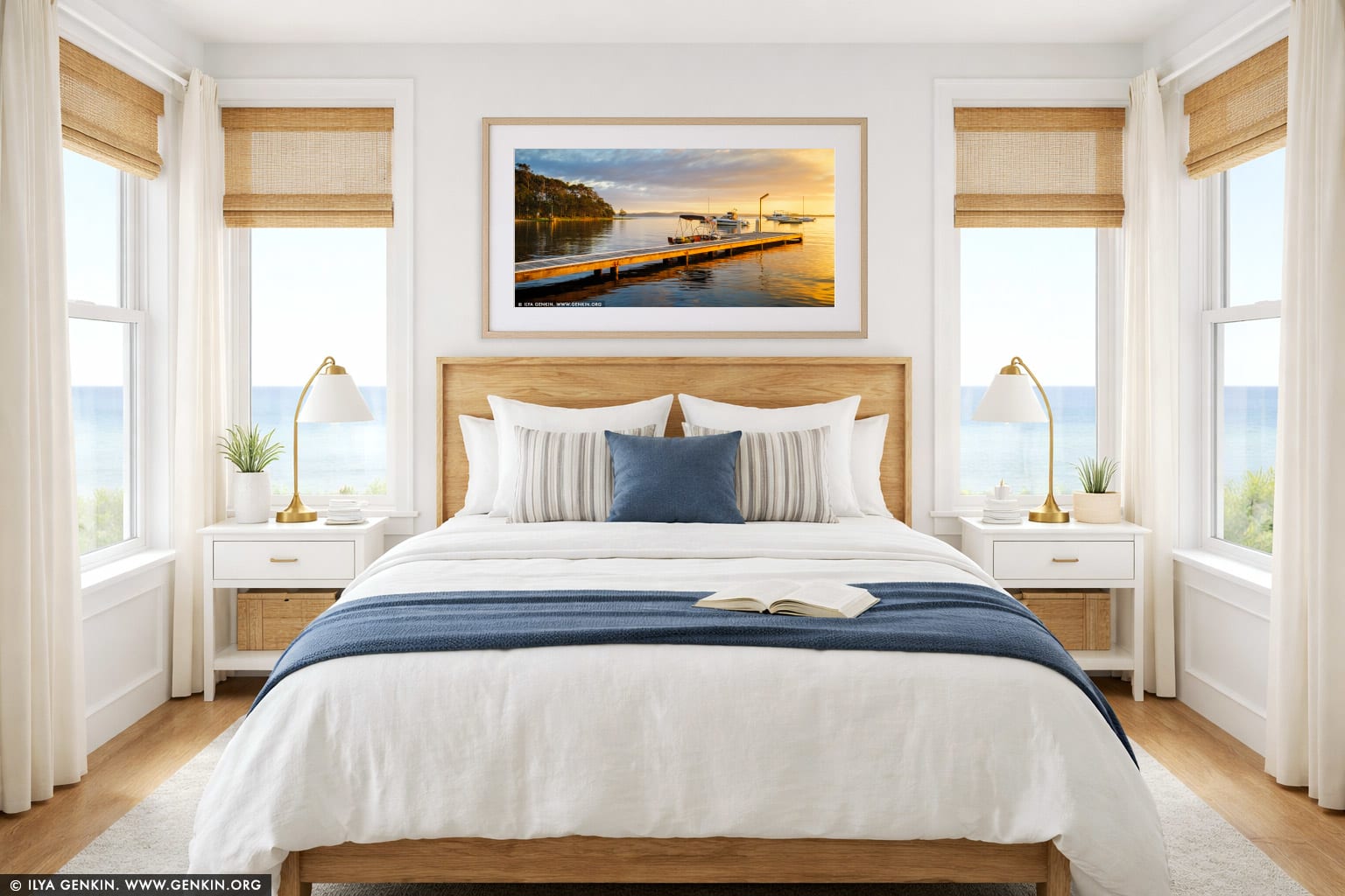 Wangi Point Jetty at Sunrise wall art in a bedroom interior