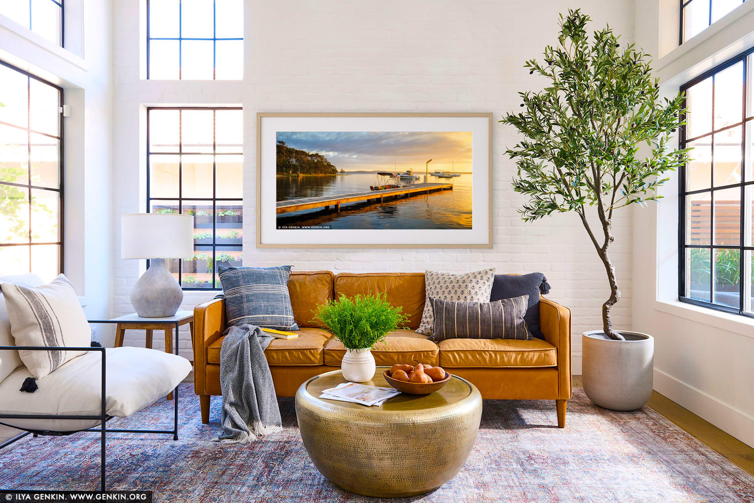 Wangi Point Jetty at Sunrise wall art in a luxury living room interior