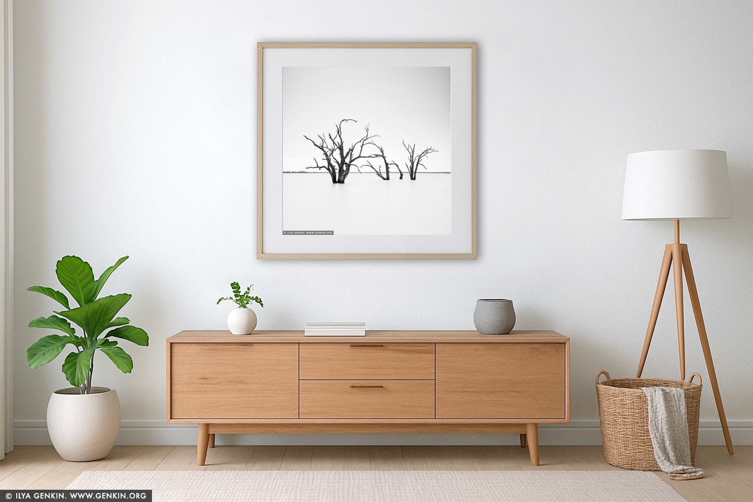 Dead Trees at Lake Bonney wall art in a luxury living room interior