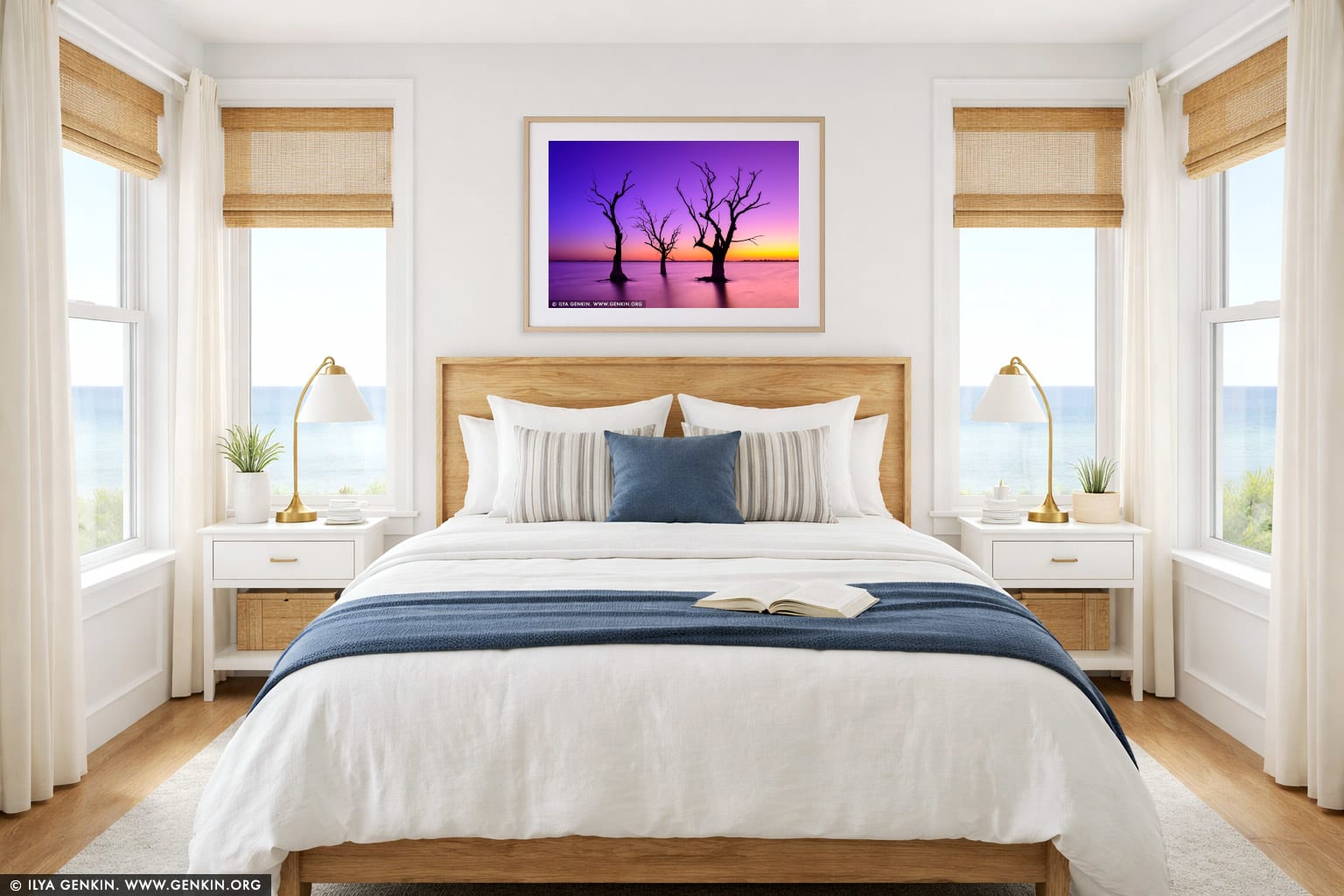 Sunset at Lake Bonney wall art in a bedroom interior