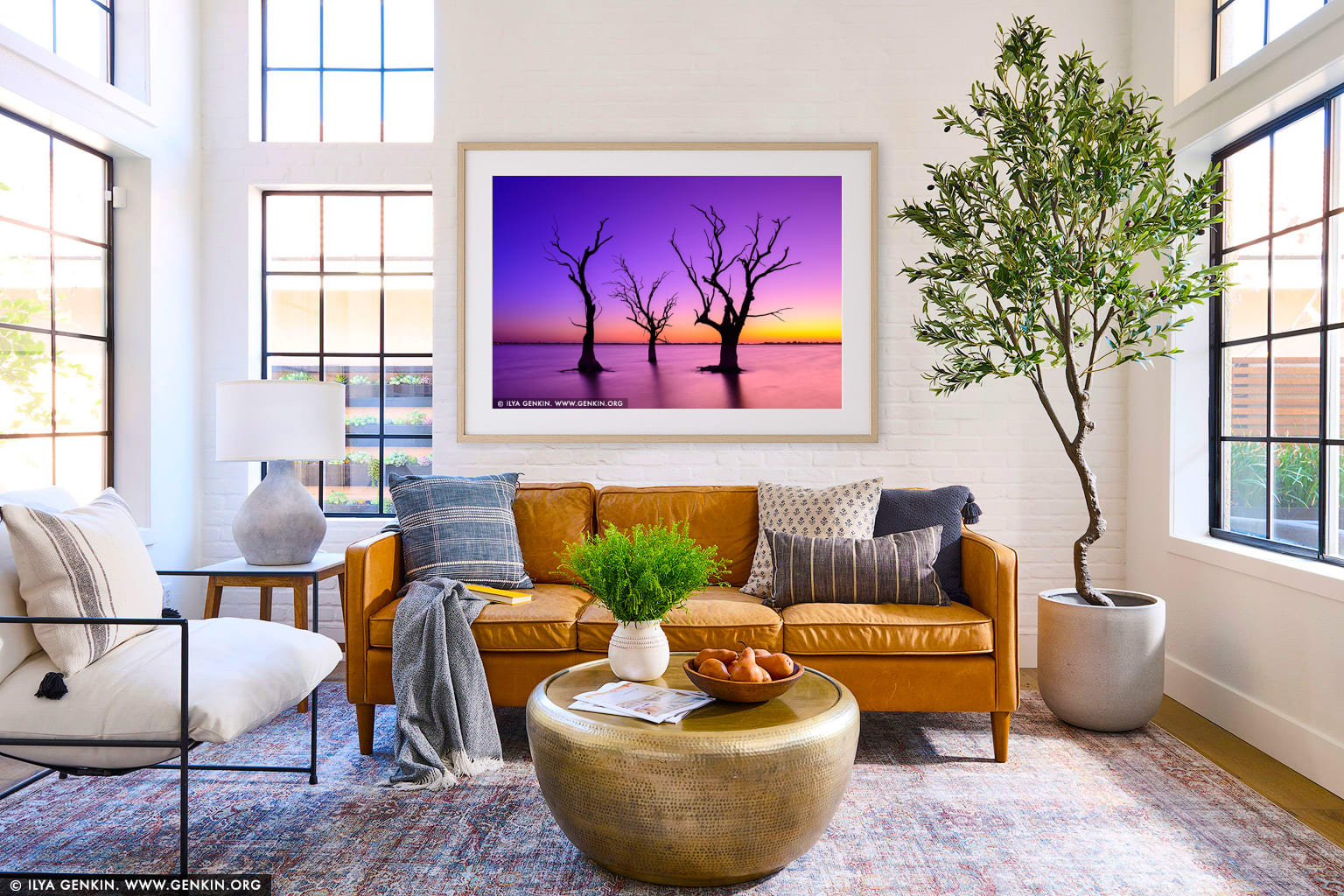 Sunset at Lake Bonney wall art in a luxury living room interior