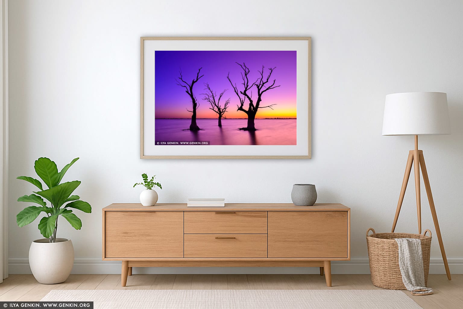 Sunset at Lake Bonney wall art in a modern living room interior